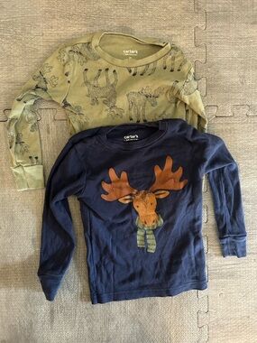 Carter's Kids Moose Long-Sleeve Tops- Navy and Olive. Size 2T